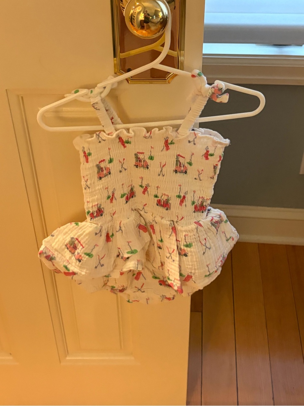 NWT Angel Dear Organic Cotton Muslin Golf Cart Smocked Skirted Sunsuit Romper